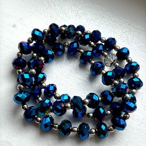 Sparkling blue and silver set of 3 stretch bracelets.